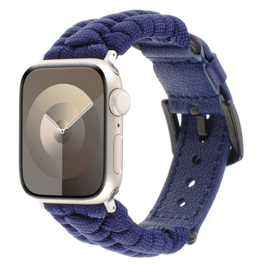 For Apple Watch Series 9 45mm Plain Paracord Genuine Leather Watch Band(Royal Blue) by bashfashion