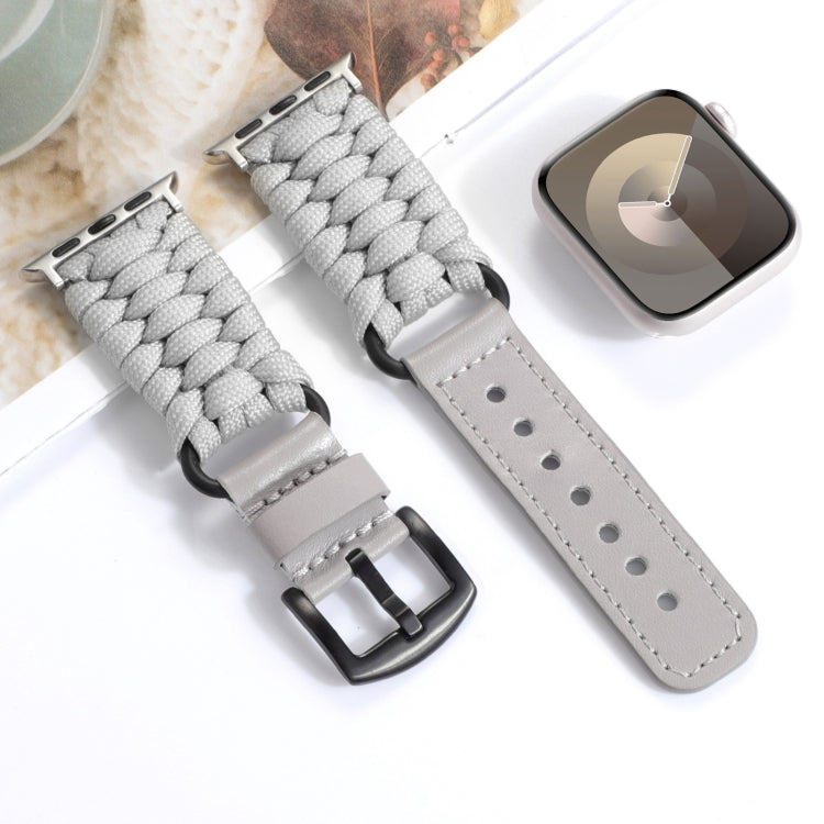 For Apple Watch Series 9 41mm Plain Paracord Genuine Leather Watch Band(Grey) by bashfashion