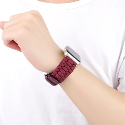 For Apple Watch Series 8 41mm Plain Paracord Genuine Leather Watch Band(Wine Red) by bashfashion