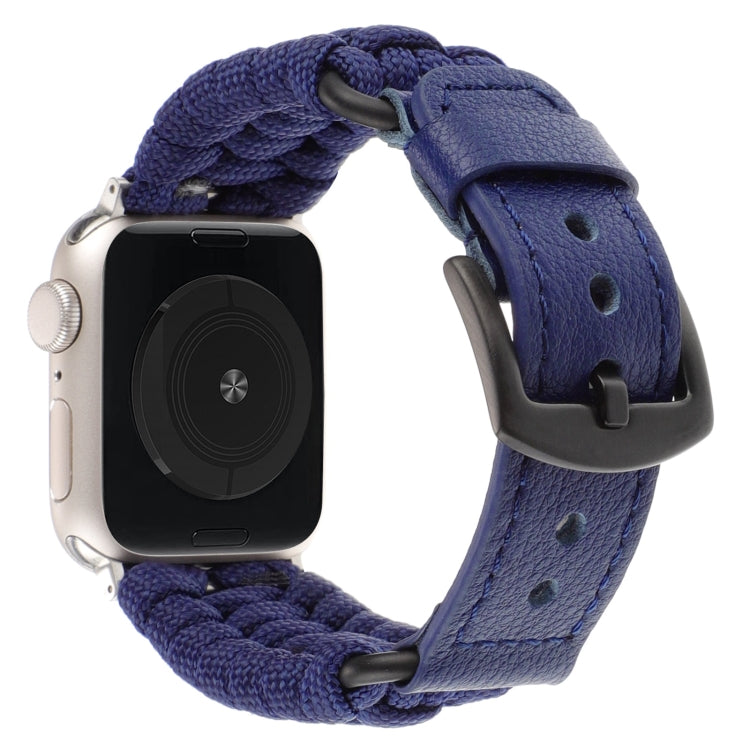 For Apple Watch Series 8 45mm Plain Paracord Genuine Leather Watch Band(Royal Blue) by bashfashion