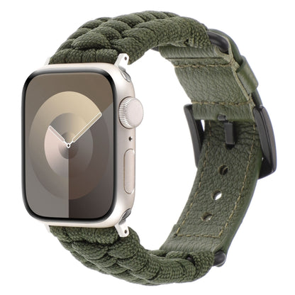 For Apple Watch SE 2022 40mm Plain Paracord Genuine Leather Watch Band(Army Green) by bashfashion