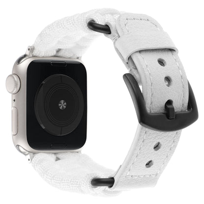 For Apple Watch Series 7 45mm Plain Paracord Genuine Leather Watch Band(White) by bashfashion