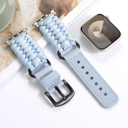 For Apple Watch SE 44mm Plain Paracord Genuine Leather Watch Band(Baby Blue) by bashfashion