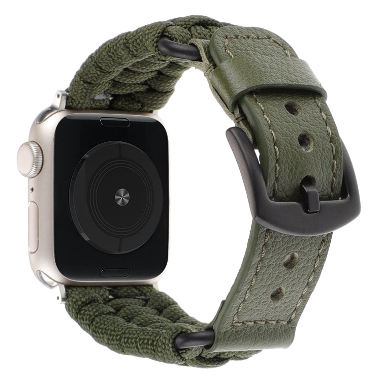 For Apple Watch SE 44mm Plain Paracord Genuine Leather Watch Band(Army Green) by bashfashion