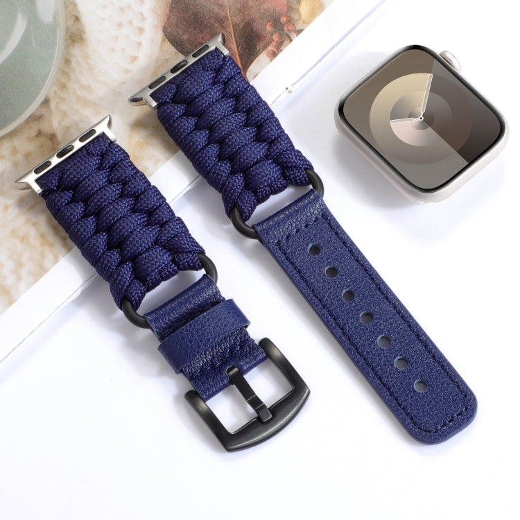 For Apple Watch Series 6 44mm Plain Paracord Genuine Leather Watch Band(Royal Blue) by bashfashion