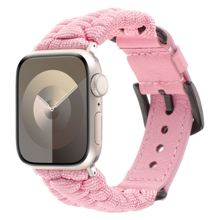 For Apple Watch Series 4 44mm Plain Paracord Genuine Leather Watch Band(Pink) by bashfashion