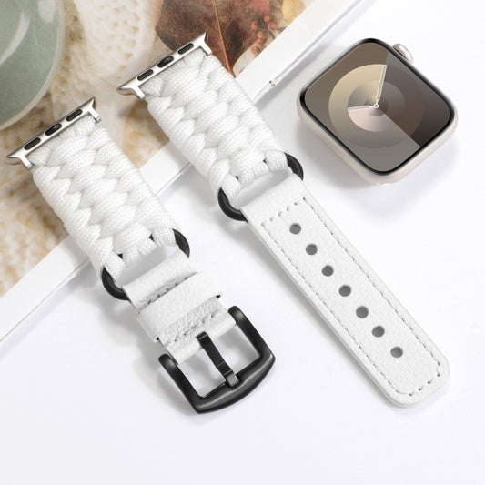 For Apple Watch Series 4 44mm Plain Paracord Genuine Leather Watch Band(White) by bashfashion