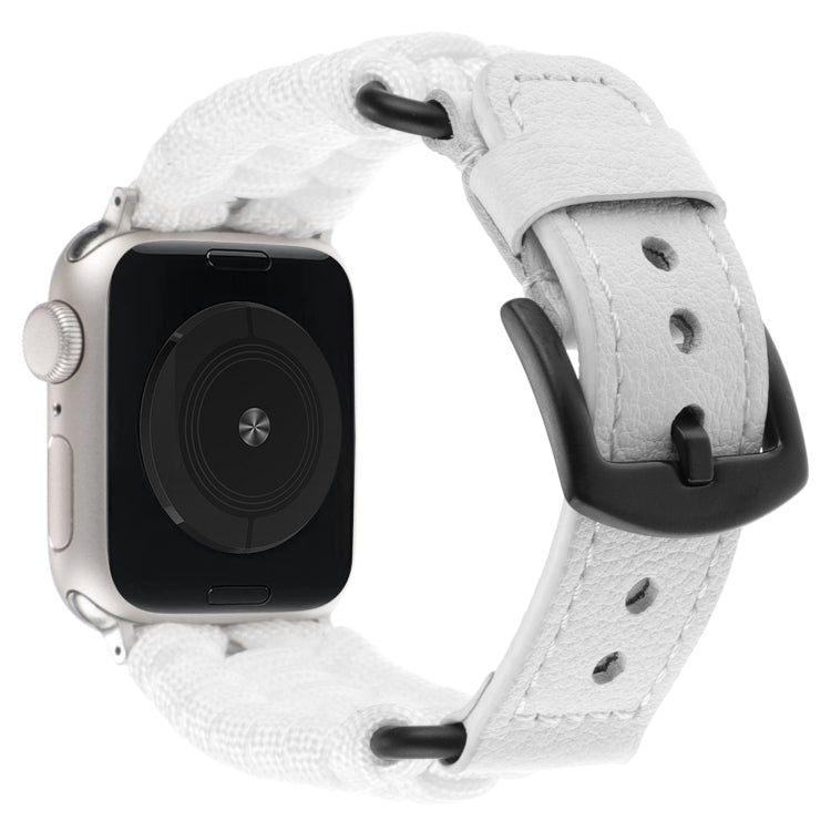 For Apple Watch Series 4 44mm Plain Paracord Genuine Leather Watch Band(White) by bashfashion
