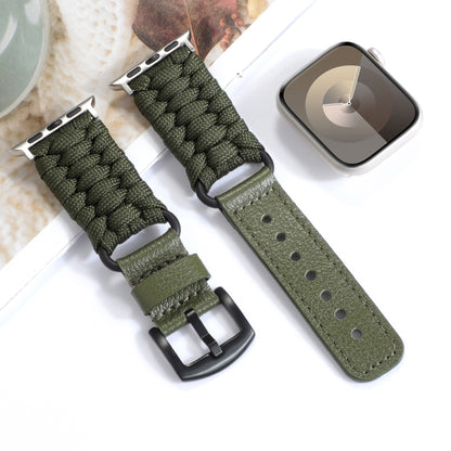 For Apple Watch Series 4 40mm Plain Paracord Genuine Leather Watch Band(Army Green) by bashfashion