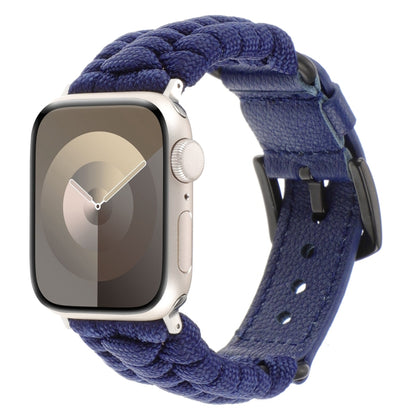 For Apple Watch Series 3 38mm Plain Paracord Genuine Leather Watch Band(Royal Blue) by bashfashion