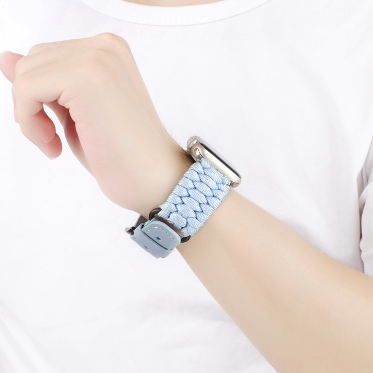 For Apple Watch Series 3 42mm Plain Paracord Genuine Leather Watch Band(Baby Blue) by bashfashion