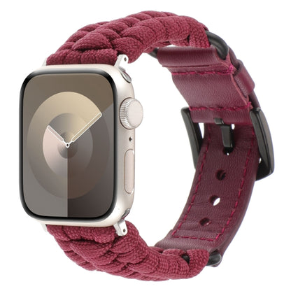 For Apple Watch Series 3 42mm Plain Paracord Genuine Leather Watch Band(Wine Red) by bashfashion
