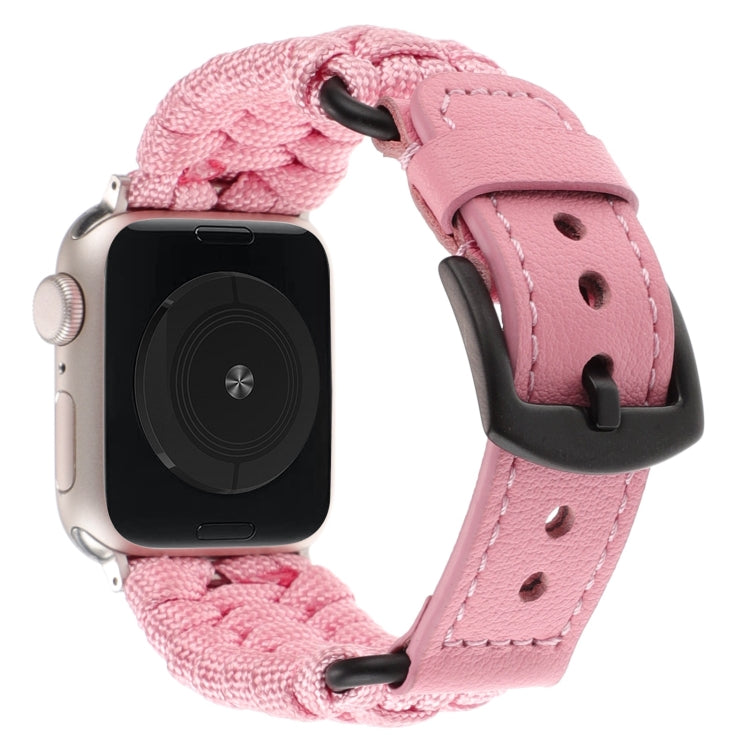 For Apple Watch Series 2 42mm Plain Paracord Genuine Leather Watch Band(Pink) by bashfashion
