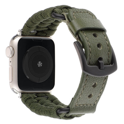 For Apple Watch Series 2 42mm Plain Paracord Genuine Leather Watch Band(Army Green) by bashfashion