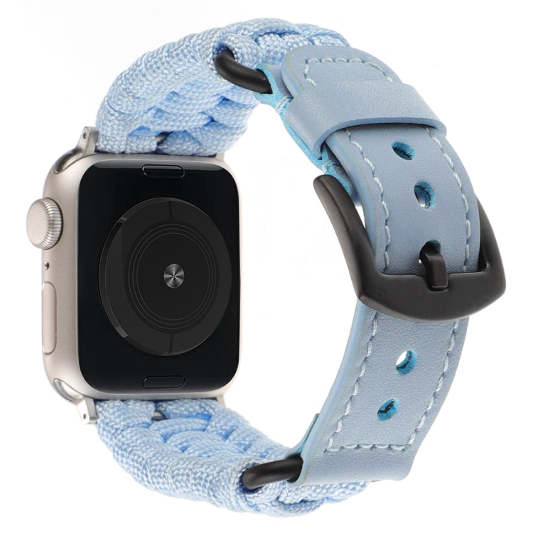 For Apple Watch 38mm Plain Paracord Genuine Leather Watch Band(Baby Blue) by bashfashion