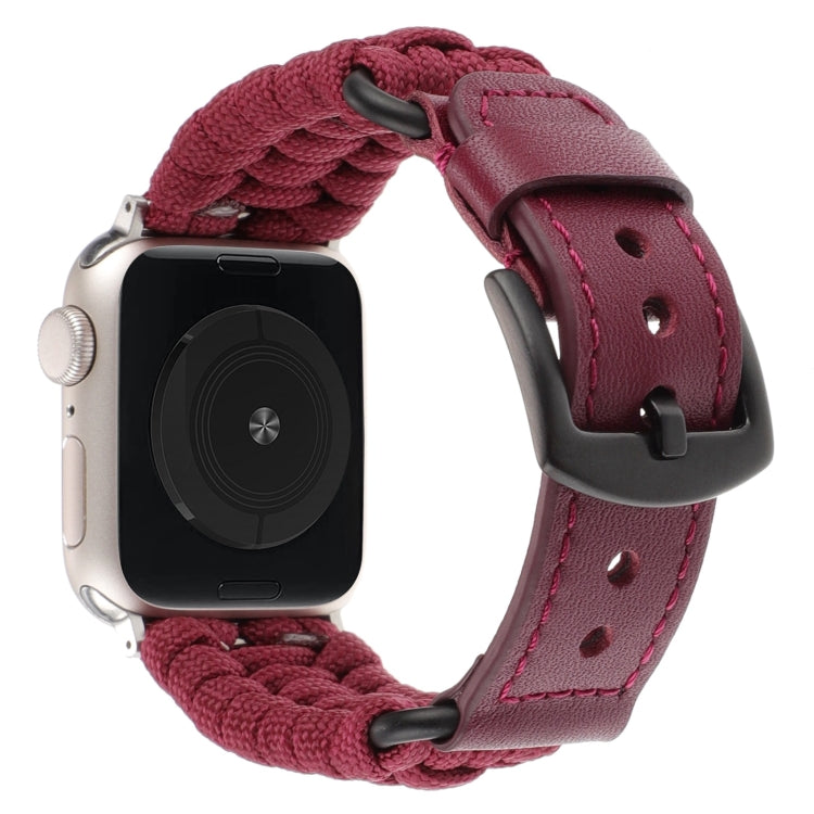 For Apple Watch 38mm Plain Paracord Genuine Leather Watch Band(Wine Red) by bashfashion