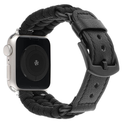 For Apple Watch 38mm Plain Paracord Genuine Leather Watch Band(Black) by bashfashion