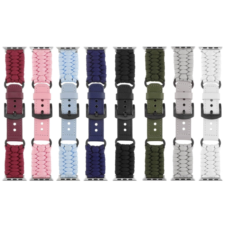 For Apple Watch Series 8 45mm Plain Paracord Genuine Leather Watch Band(Pink) by bashfashion