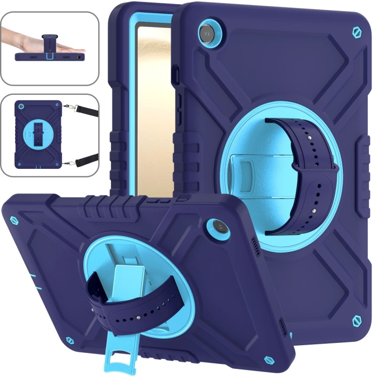 For Samsung Galaxy Tab A11+ / A9+ X Rotation PC Hybrid Silicone Tablet Case with Strap(Navy Sky Blue) by bashfashion