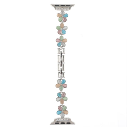 For Apple Watch SE 2023 44mm 5-petaled Flower Zinc Alloy Chain Watch Band(Silver Colorful) by bashfashion