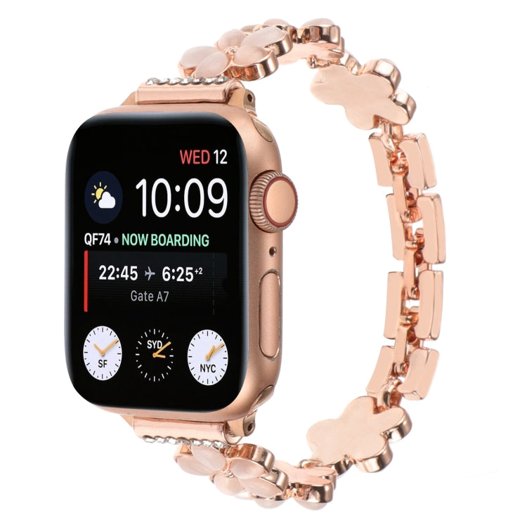 For Apple Watch SE 2023 40mm 5-petaled Flower Zinc Alloy Chain Watch Band(Rose Gold) by bashfashion