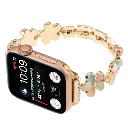 For Apple Watch Series 9 45mm 5-petaled Flower Zinc Alloy Chain Watch Band(Gold Colorful) by bashfashion