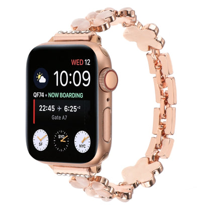 For Apple Watch Series 9 45mm 5-petaled Flower Zinc Alloy Chain Watch Band(Rose Gold) by bashfashion