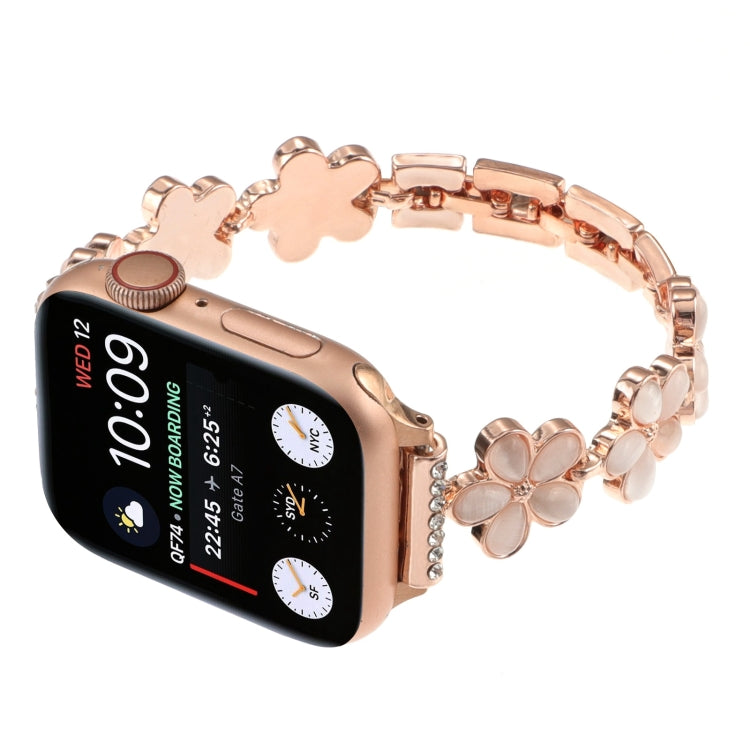 For Apple Watch Series 9 45mm 5-petaled Flower Zinc Alloy Chain Watch Band(Rose Gold) by bashfashion
