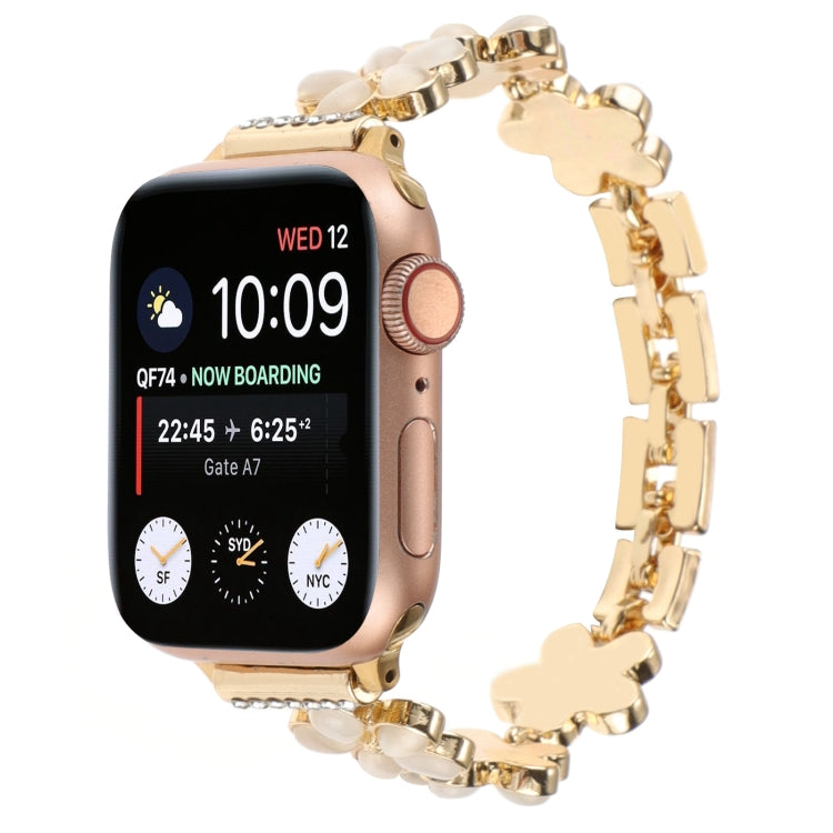 For Apple Watch Series 8 41mm 5-petaled Flower Zinc Alloy Chain Watch Band(Gold) by bashfashion