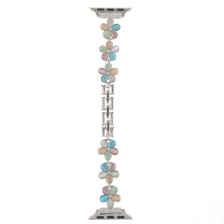 For Apple Watch Series 8 45mm 5-petaled Flower Zinc Alloy Chain Watch Band(Silver Colorful) by bashfashion
