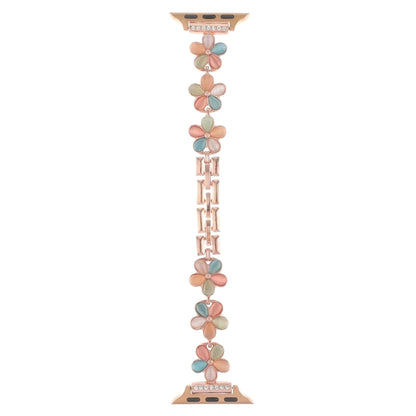 For Apple Watch SE 2022 40mm 5-petaled Flower Zinc Alloy Chain Watch Band(Rose Gold Colorful) by bashfashion