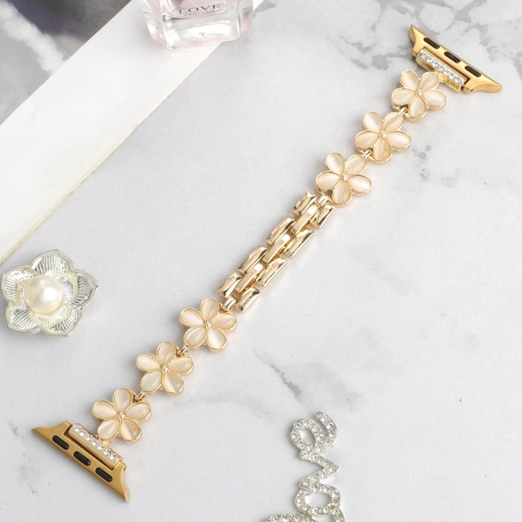 For Apple Watch SE 2022 44mm 5-petaled Flower Zinc Alloy Chain Watch Band(Gold) by bashfashion