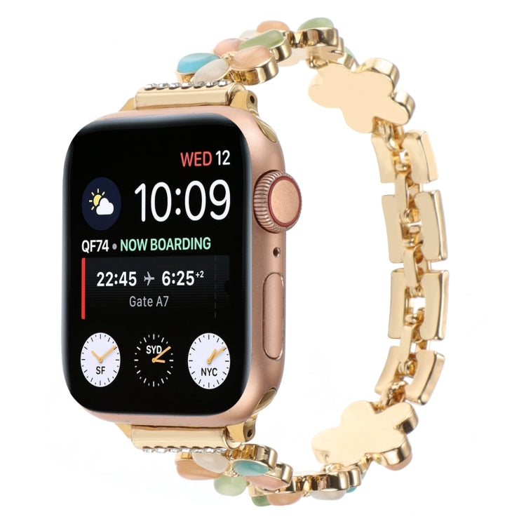For Apple Watch SE 40mm 5-petaled Flower Zinc Alloy Chain Watch Band(Gold Colorful) by bashfashion