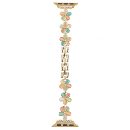 For Apple Watch SE 40mm 5-petaled Flower Zinc Alloy Chain Watch Band(Gold Colorful) by bashfashion