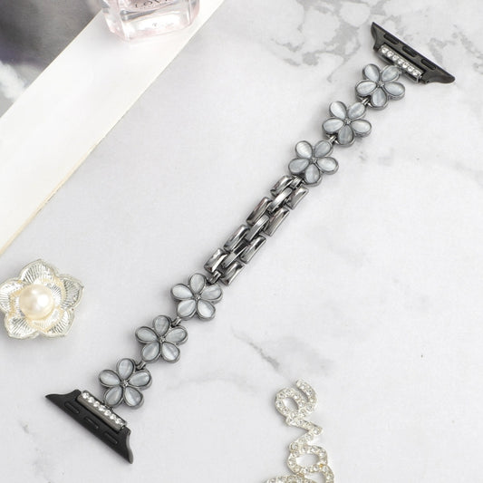 For Apple Watch SE 44mm 5-petaled Flower Zinc Alloy Chain Watch Band(Black) by bashfashion