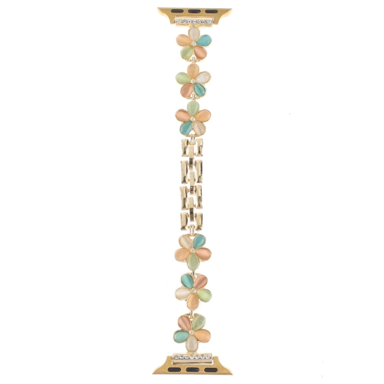 For Apple Watch Series 6 40mm 5-petaled Flower Zinc Alloy Chain Watch Band(Gold Colorful) by bashfashion