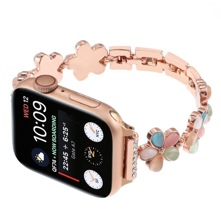 For Apple Watch Series 6 44mm 5-petaled Flower Zinc Alloy Chain Watch Band(Rose Gold Colorful) by bashfashion