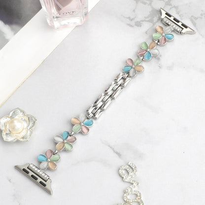 For Apple Watch Series 5 44mm 5-petaled Flower Zinc Alloy Chain Watch Band(Silver Colorful) by bashfashion