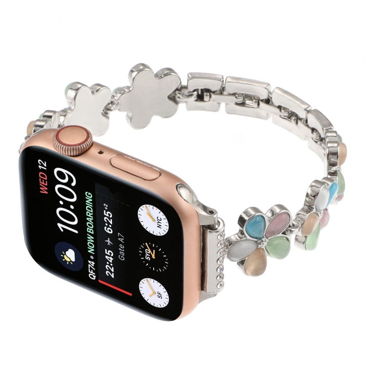 For Apple Watch Series 4 44mm 5-petaled Flower Zinc Alloy Chain Watch Band(Silver Colorful) by bashfashion