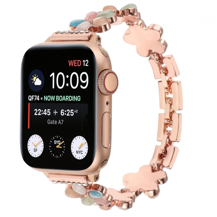 For Apple Watch Series 4 40mm 5-petaled Flower Zinc Alloy Chain Watch Band(Rose Gold Colorful) by bashfashion