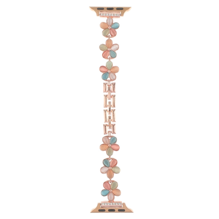 For Apple Watch 38mm 5-petaled Flower Zinc Alloy Chain Watch Band(Rose Gold Colorful) by bashfashion