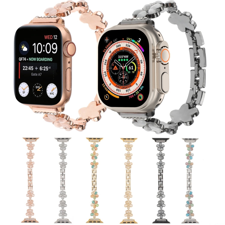 For Apple Watch Series 9 45mm 5-petaled Flower Zinc Alloy Chain Watch Band(Rose Gold Colorful) by bashfashion