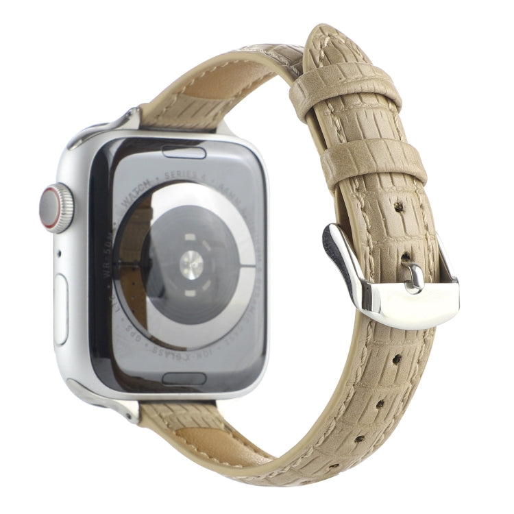 For Apple Watch SE 2023 40mm Slim Crocodile Leather Watch Band(Khaki) by bashfashion