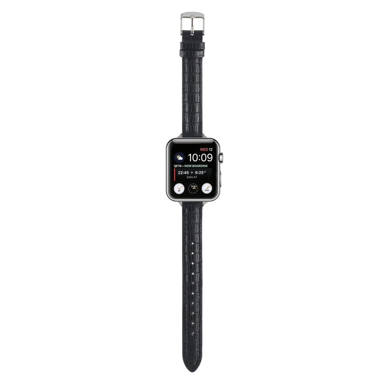 For Apple Watch Series 9 41mm Slim Crocodile Leather Watch Band(Black) by bashfashion