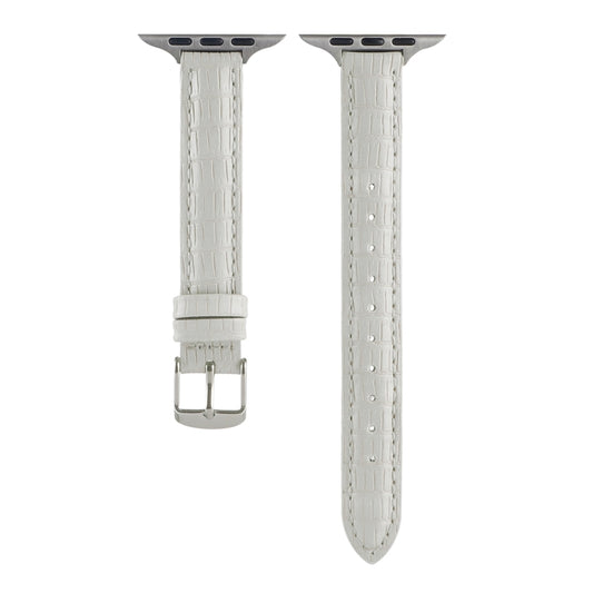 For Apple Watch Series 9 41mm Slim Crocodile Leather Watch Band(White) by bashfashion