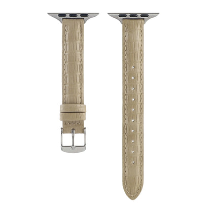 For Apple Watch Series 8 41mm Slim Crocodile Leather Watch Band(Khaki) by bashfashion