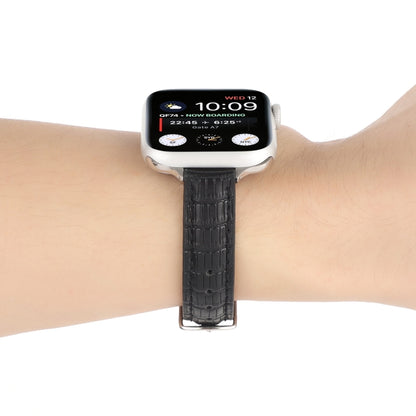 For Apple Watch Series 8 45mm Slim Crocodile Leather Watch Band(Black) by bashfashion