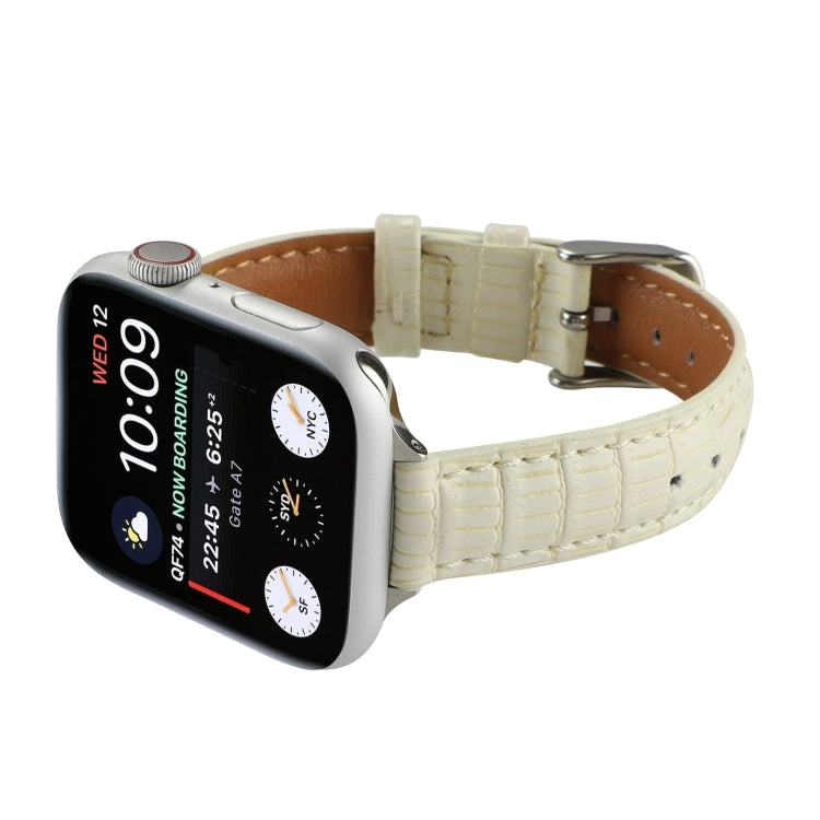 For Apple Watch Series 8 45mm Slim Crocodile Leather Watch Band(Beige) by bashfashion