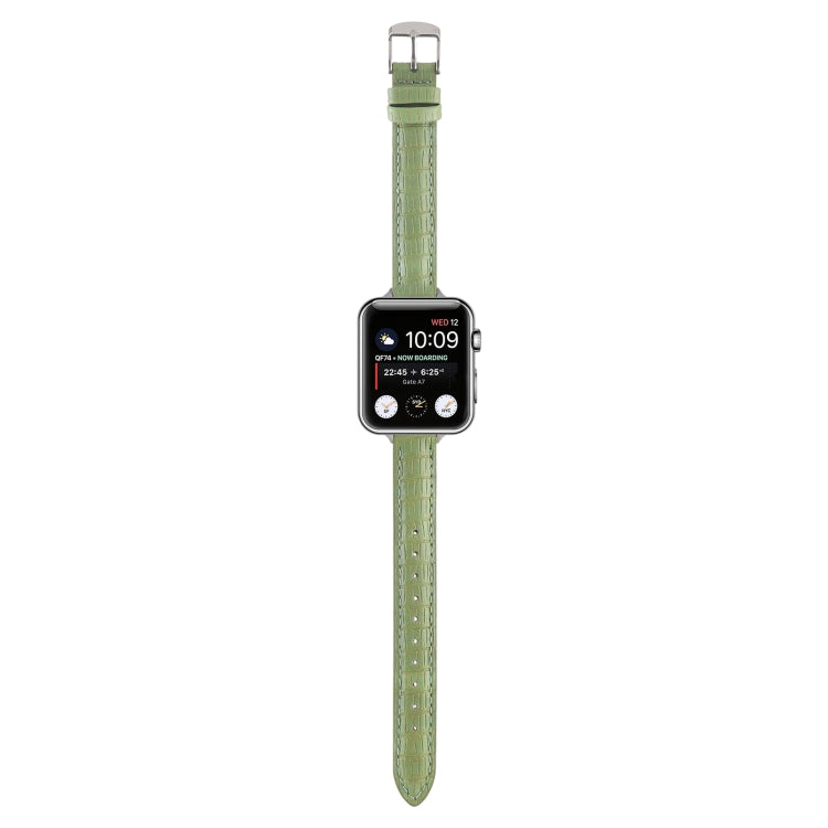 For Apple Watch SE 2022 40mm Slim Crocodile Leather Watch Band(Light Green) by bashfashion
