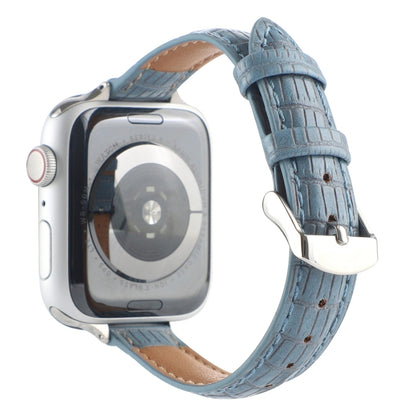 For Apple Watch SE 2022 44mm Slim Crocodile Leather Watch Band(Light Blue) by bashfashion
